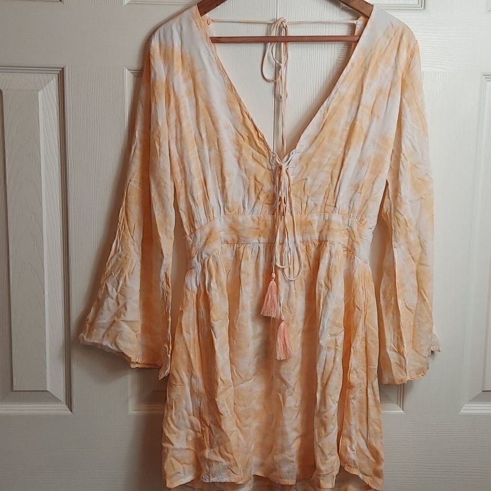 Tiare Hawaii Peach Tie Dye Open Back Mini Dress
